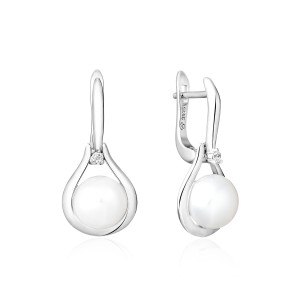 Cercei argint lungi cu perle naturale si cristale cu tortita DiAmanti SK19364EL_W-G (Argint 925‰ 4,75 g.)